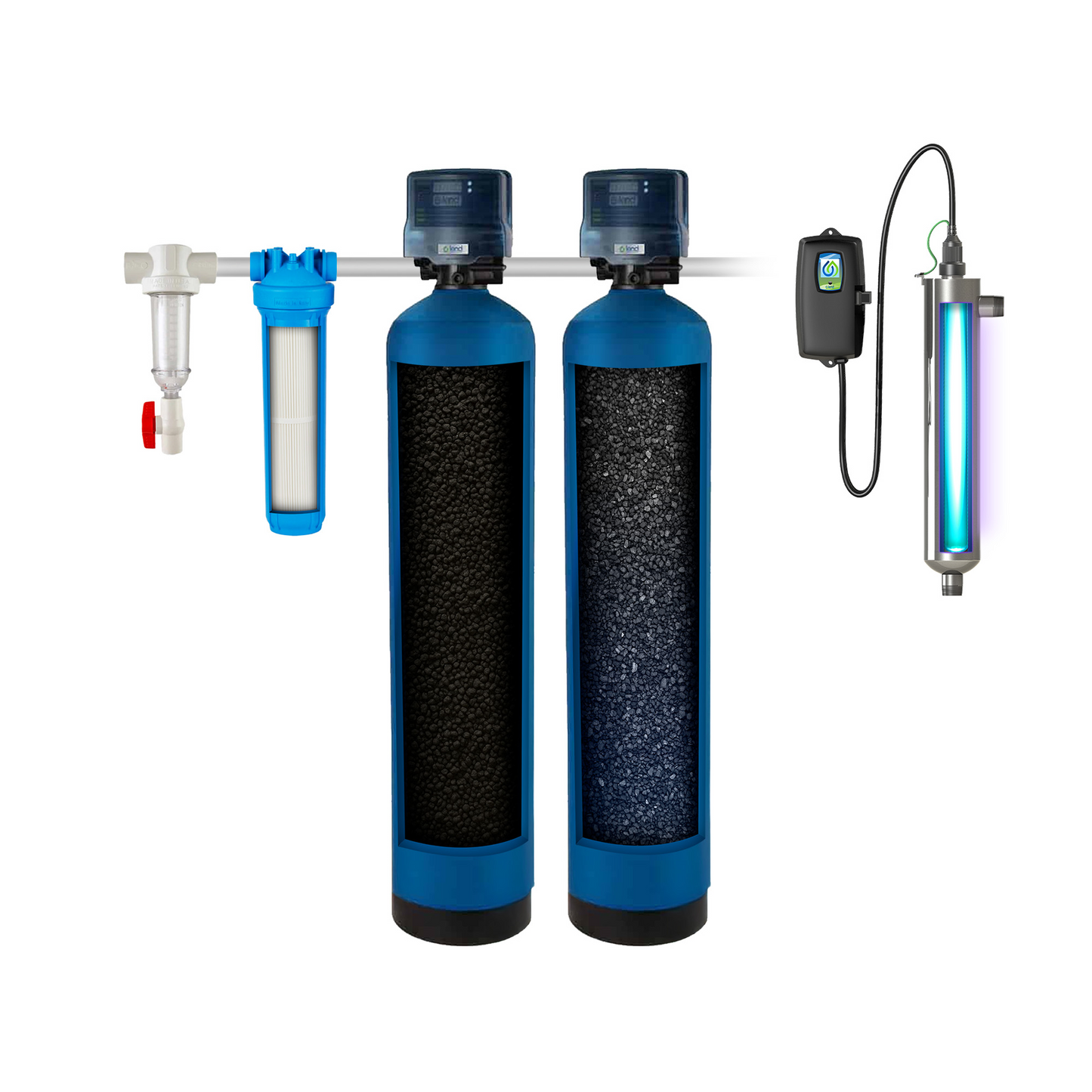 Whole House Iron Filter with Backwashing Carbon Filter and UV