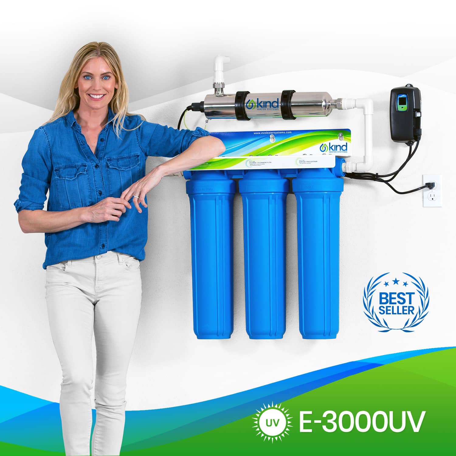 Kind E-3000UV, Whole House Water Filter and Salt-Free Softener with UV